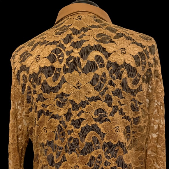 B&J Lace Blouse with Genuine Leather Trim - Picture 13 of 16